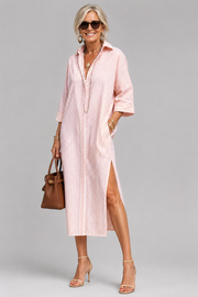 Rosabella - Knitterfreies Midikleid mit Taillengürtel – Pink