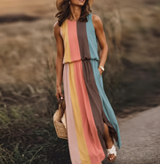 Nina | Damen Maxikleid Ärmellos Rundhals Muster Sommer – Ombre