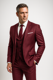 Dreiteiliger Herrenanzug – Elegante Weste, schmal geschnitten, formell, taillierter Stil – Rot