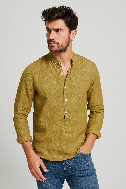 Herren Leinenhemd Langarm für Elegante Anlässe - Klassische Hemden Herren