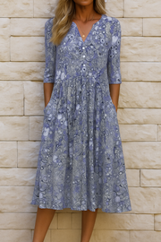 Olivia | Damen Elegantes Kleid V-Ausschnitt – Kleid V-Neck Elegant Sommer 2026 – Blau