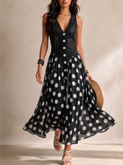 Ameliora - Polka-Dot-Kleid im Materialmix – Schwarz