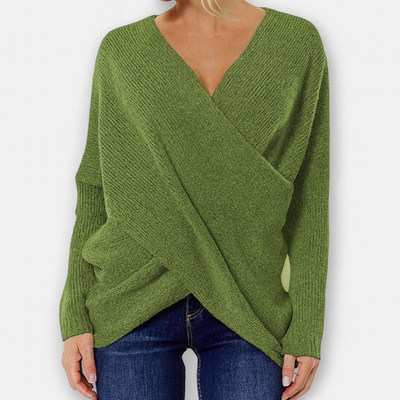 Strickpullover im Wickelstil – Eleganter grüner Komfort