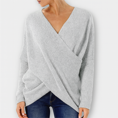 Strickpullover im Wickelstil – Eleganter grüner Komfort