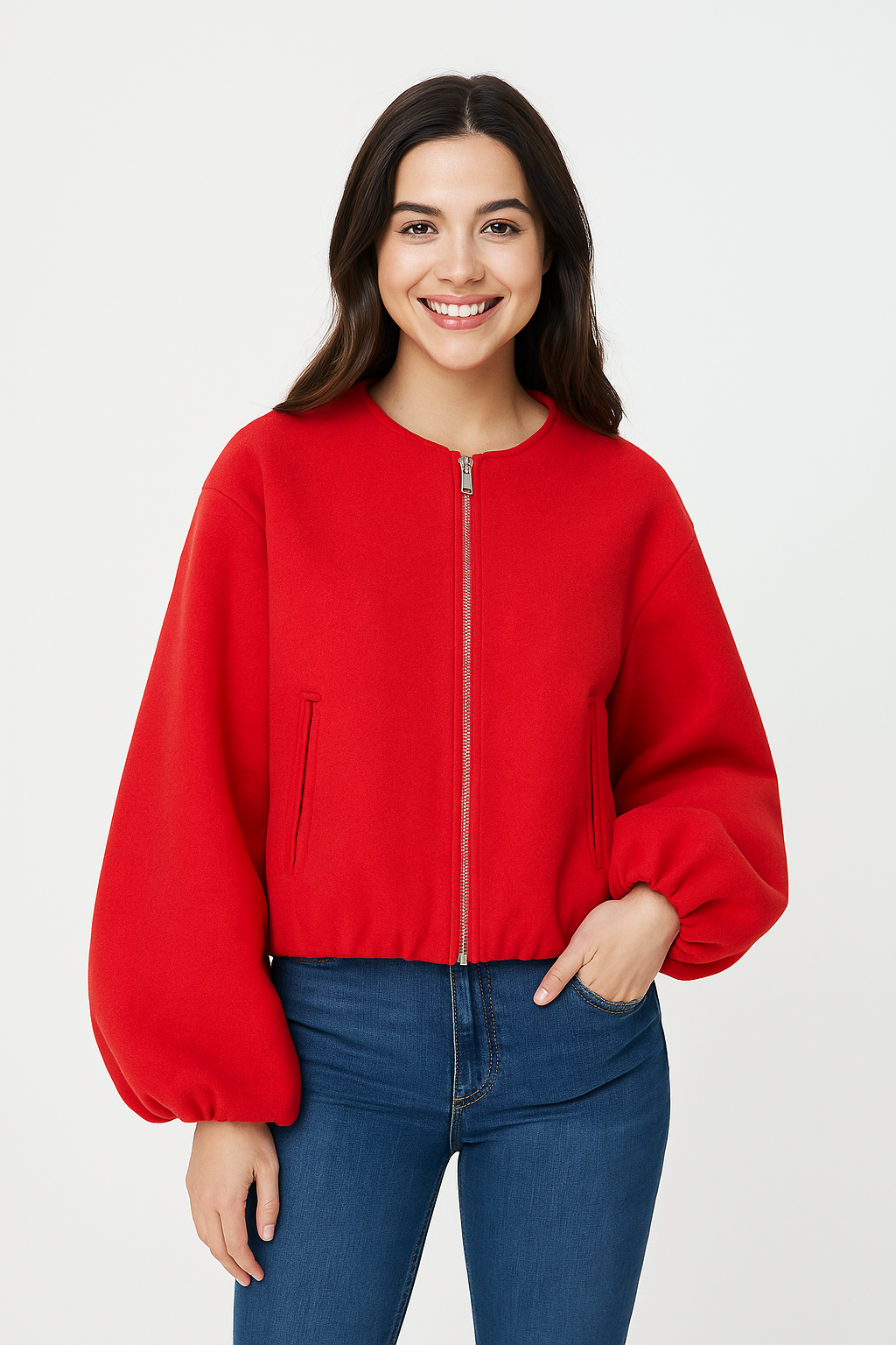 Bianca Kurzjacke Ballonärmel Reißverschluss