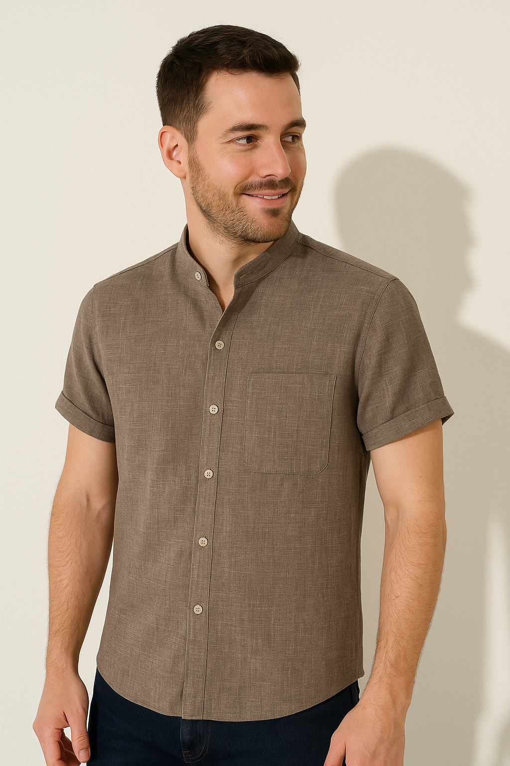 James Kurzarmhemd mit Stehkragen und Brusttasche