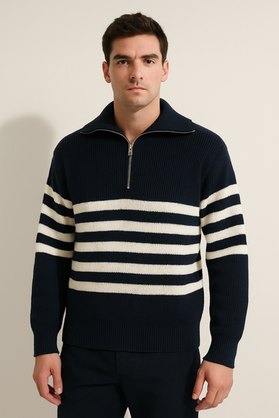 Christopher Strickpullover mit Reißverschluss und Streifen