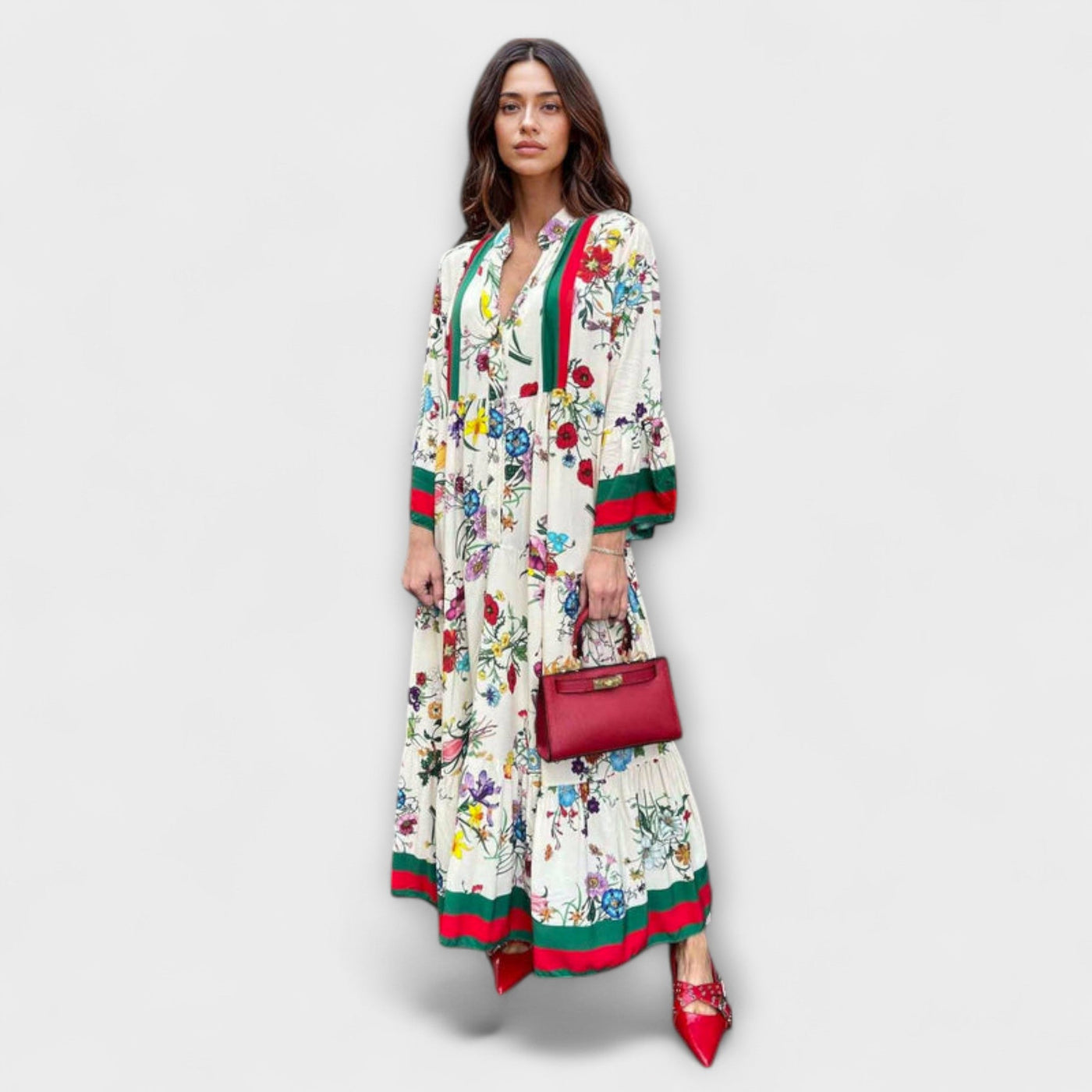 Oriana - Maxikleid mit floralen Druck und Glockenärmeln für Resort Wear