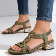 Marcella - kristallverzierte Slingback-Sandalen mit Blockabsatz – Grün
