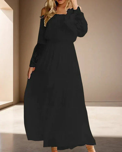 Ayla – kleid mit langen kanten in weib und schwarz