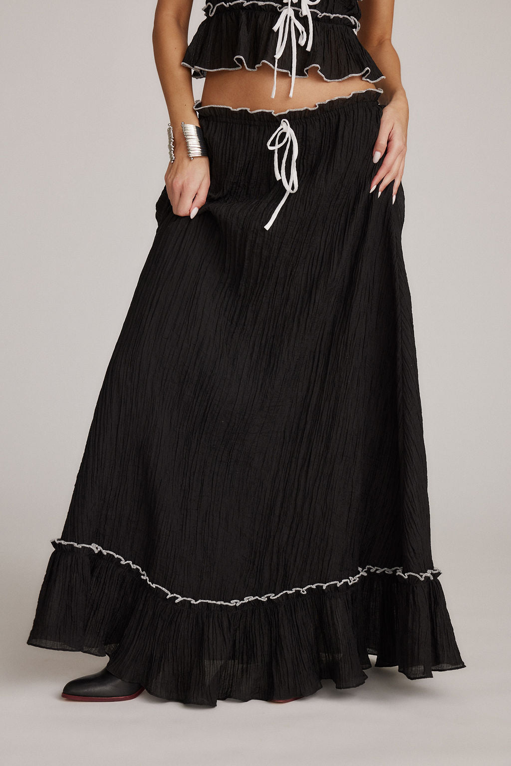 Zweiteiler mit Volants | Spaghettiträger | Luftiger Maxirock