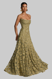 Damen Maxikleid mit Blumenmuster: Feminin und Elegant für Festliche Anlässe – Olivgrün