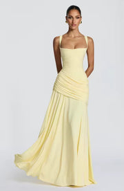 Damen Maxikleid mit Herzausschnitt: Eleganz für besondere Anlässe – Gelb