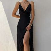 Damen Maxikleid mit Spaghettiträgern: Eleganz für Hochzeitsgäste – Schwarz