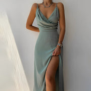 Damen Maxikleid mit Spaghettiträgern: Eleganz für Hochzeitsgäste – Grün