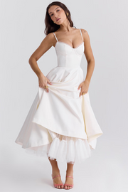 Damen Midikleid mit Bustier-Oberteil: Eleganz für Hochzeitsgäste – Weiß