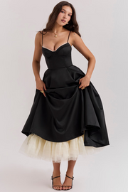 Damen Midikleid mit Bustier-Oberteil: Eleganz für Hochzeitsgäste – Schwarz