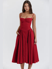 Damen Midikleid mit Herzausschnitt: Elegante Passform für Hochzeiten – Rot