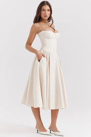Damen Midikleid mit Herzausschnitt: Elegante Passform für Hochzeiten – Hellbeige
