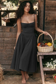 Damen Midikleid mit Herzausschnitt: Elegante Passform für Hochzeiten – Schwarz