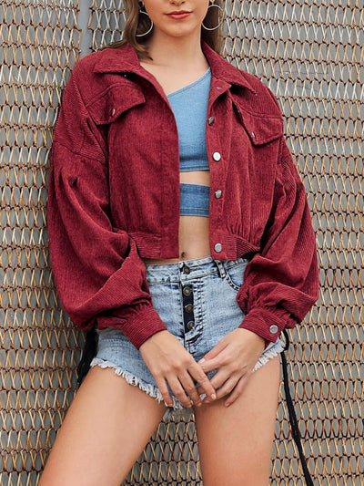 Cropped Cordhemd | Ballonärmel | Trendig & Lässig