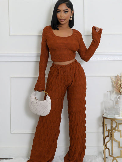 Zweiteiler mit Strukturmuster | Langarm & Weite Hose | Modern & Komfortabel