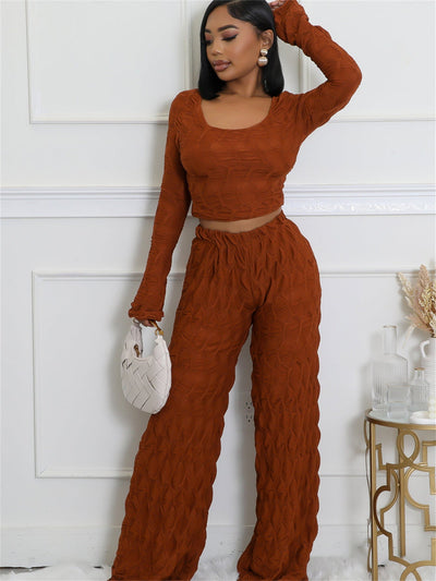 Zweiteiler mit Strukturmuster | Langarm & Weite Hose | Modern & Komfortabel