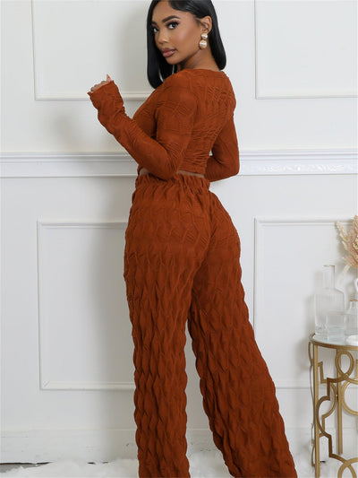 Zweiteiler mit Strukturmuster | Langarm & Weite Hose | Modern & Komfortabel