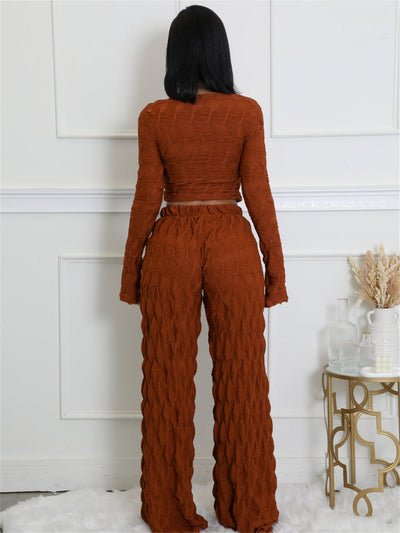 Zweiteiler mit Strukturmuster | Langarm & Weite Hose | Modern & Komfortabel