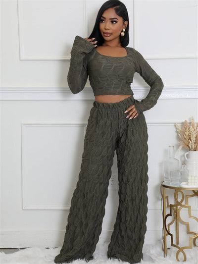 Zweiteiler mit Strukturmuster | Langarm & Weite Hose | Modern & Komfortabel