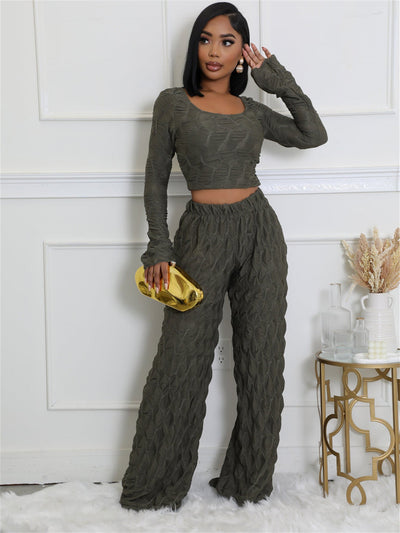 Zweiteiler mit Strukturmuster | Langarm & Weite Hose | Modern & Komfortabel