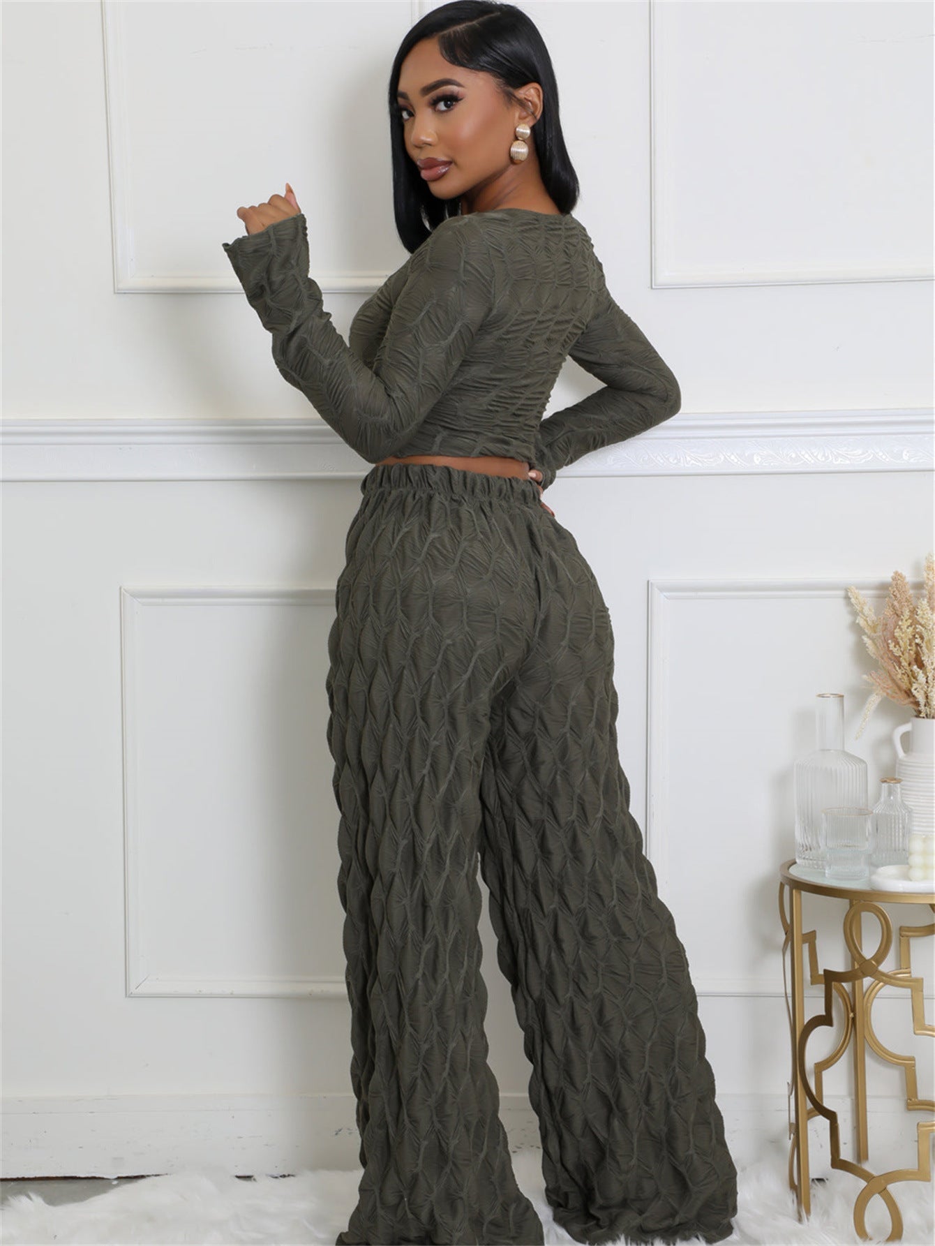 Zweiteiler mit Strukturmuster | Langarm & Weite Hose | Modern & Komfortabel