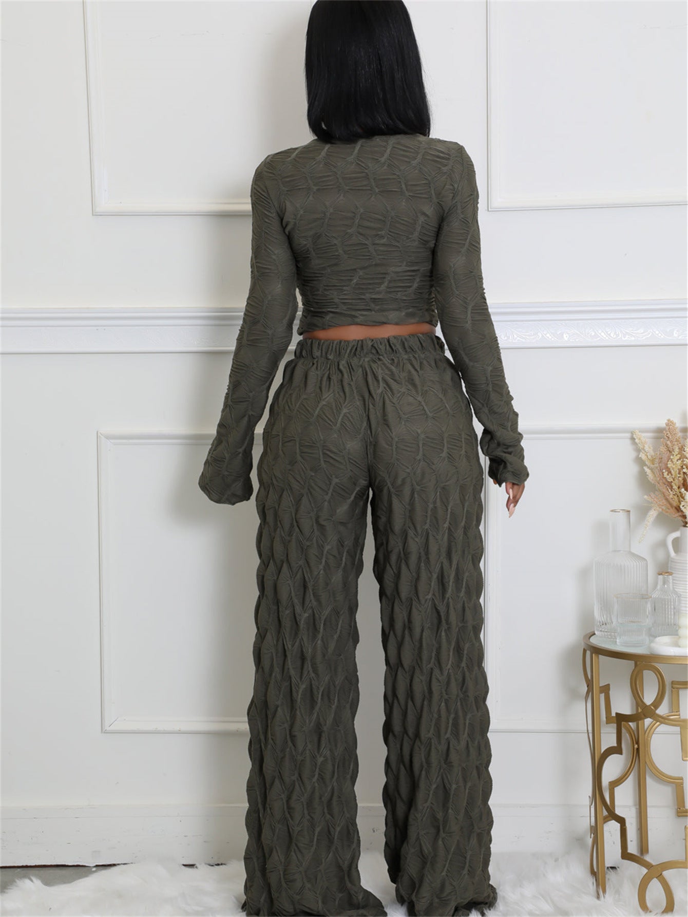 Zweiteiler mit Strukturmuster | Langarm & Weite Hose | Modern & Komfortabel