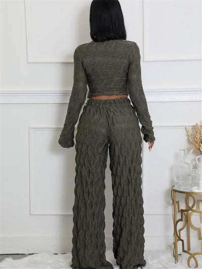 Zweiteiler mit Strukturmuster | Langarm & Weite Hose | Modern & Komfortabel