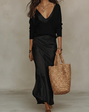 Brialynne - Glänzendes Midikleid-Set – Schwarz