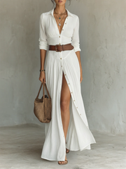 Melusine - Leichtes Maxikleid mit Gürtel – Weiß