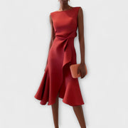 Drapiertes asymmetrisches Midikleid für Damen – Elegantes Sommerkleid – Rot