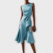 Drapiertes asymmetrisches Midikleid für Damen – Elegantes Sommerkleid – Hellblau