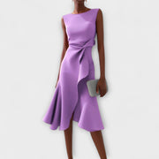 Drapiertes asymmetrisches Midikleid für Damen – Elegantes Sommerkleid – Violett