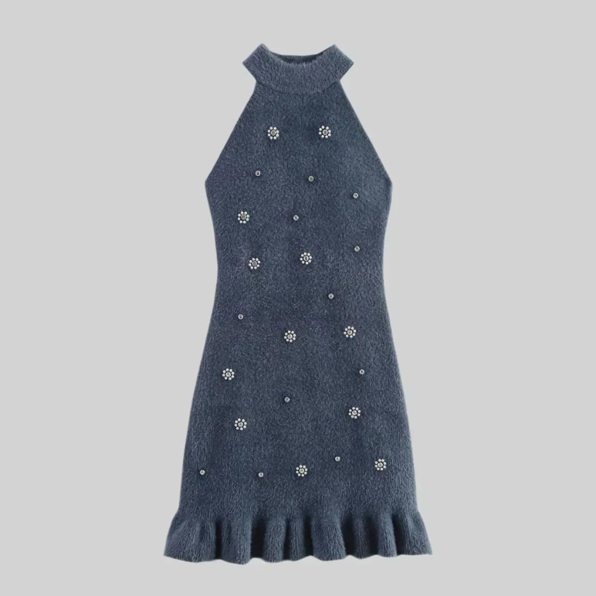 Strick-Minikleid mit Ziersteinen | Femininer Schnitt | Verspielt & Elegant