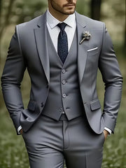 Slim-Fit-Dreiteiler für Herren – Eleganter, formeller Stil mit glänzender Oberfläche – Grau