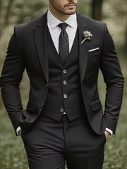 Slim-Fit-Dreiteiler für Herren – Eleganter, formeller Stil mit glänzender Oberfläche – Schwarz