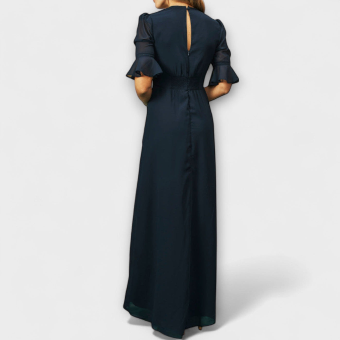 Beatrice - Elegantes Navy Blau Kleid mit Floralstickerei