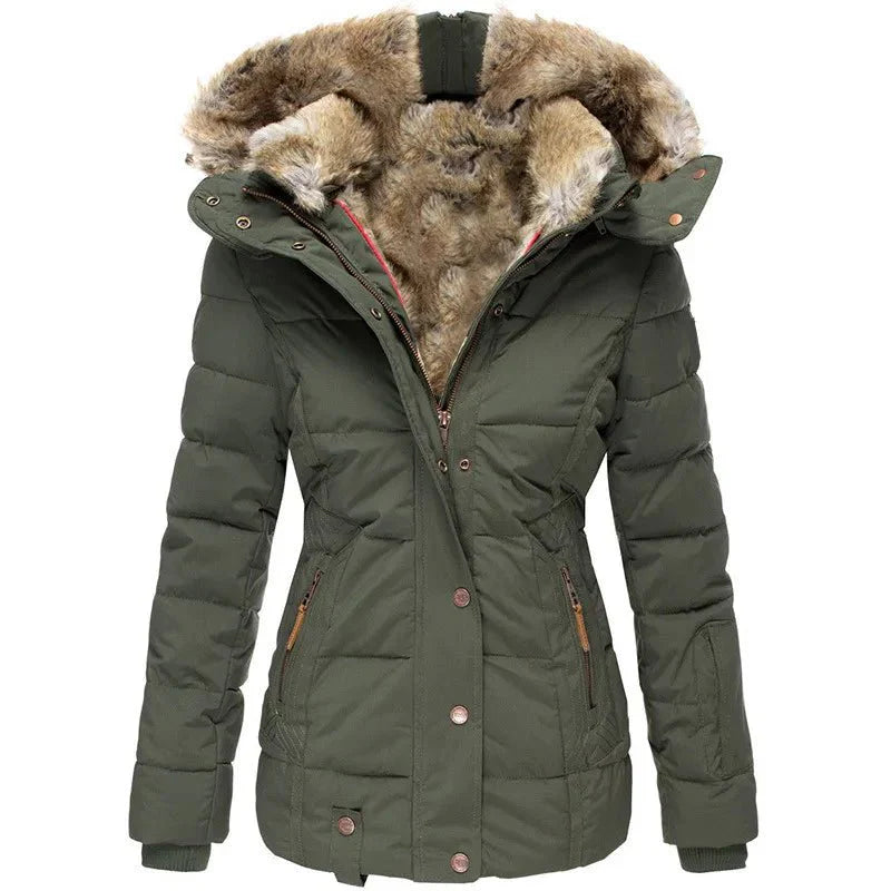 Elegante Damen Winterjacke mit Kunstfellkapuze