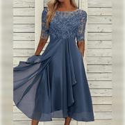 Elegantes Abendkleid mit Spitzendetails und 3/4-Ärmeln für besondere Anlässe – Blau