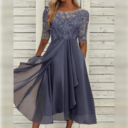 Elegantes Abendkleid mit Spitzendetails und 3/4-Ärmeln für besondere Anlässe – Grau