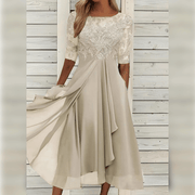Elegantes Abendkleid mit Spitzendetails und 3/4-Ärmeln für besondere Anlässe – Beige