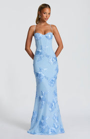 Elegantes Damen Maxikleid: Verführerischer Look für Festlichkeiten – Hellblau