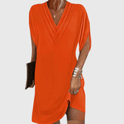 Elegantes Damenkleid für den Sommer – Bauchversteckendes Design, V-Ausschnitt, vielseitig – Orange