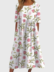 Elegantes Damenkleid für jeden Anlass – Fließende Silhouette und zeitloser Stil – Weiß-Rosa